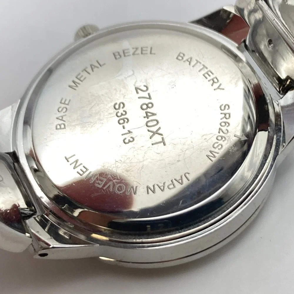 Modern Women's Watch 36mm Silver Tone Red Floral Dial Crystals New Battery 6.5